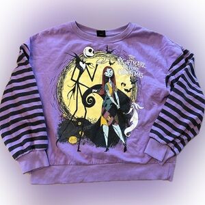 Nightmare Before Xmas Striped Sleeve Crewneck
